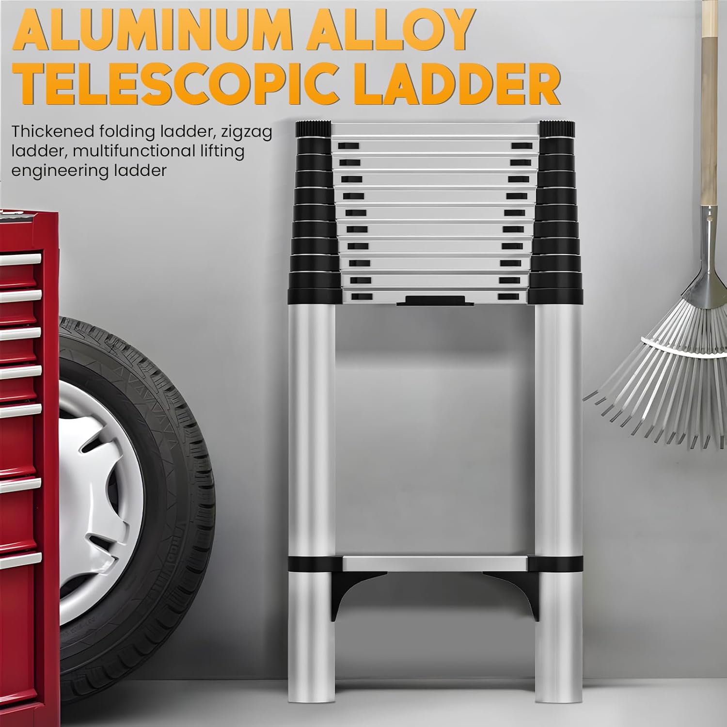 12.8/15.5ft Telescoping Extension Ladder, Lightweight Collapsible Ladders, Aluminum Telescoping Ladders for Home, Folding Telescop Ladder for RV, Attic, Daily Use at Home, Capacity 330 lbs (15.5 FT)