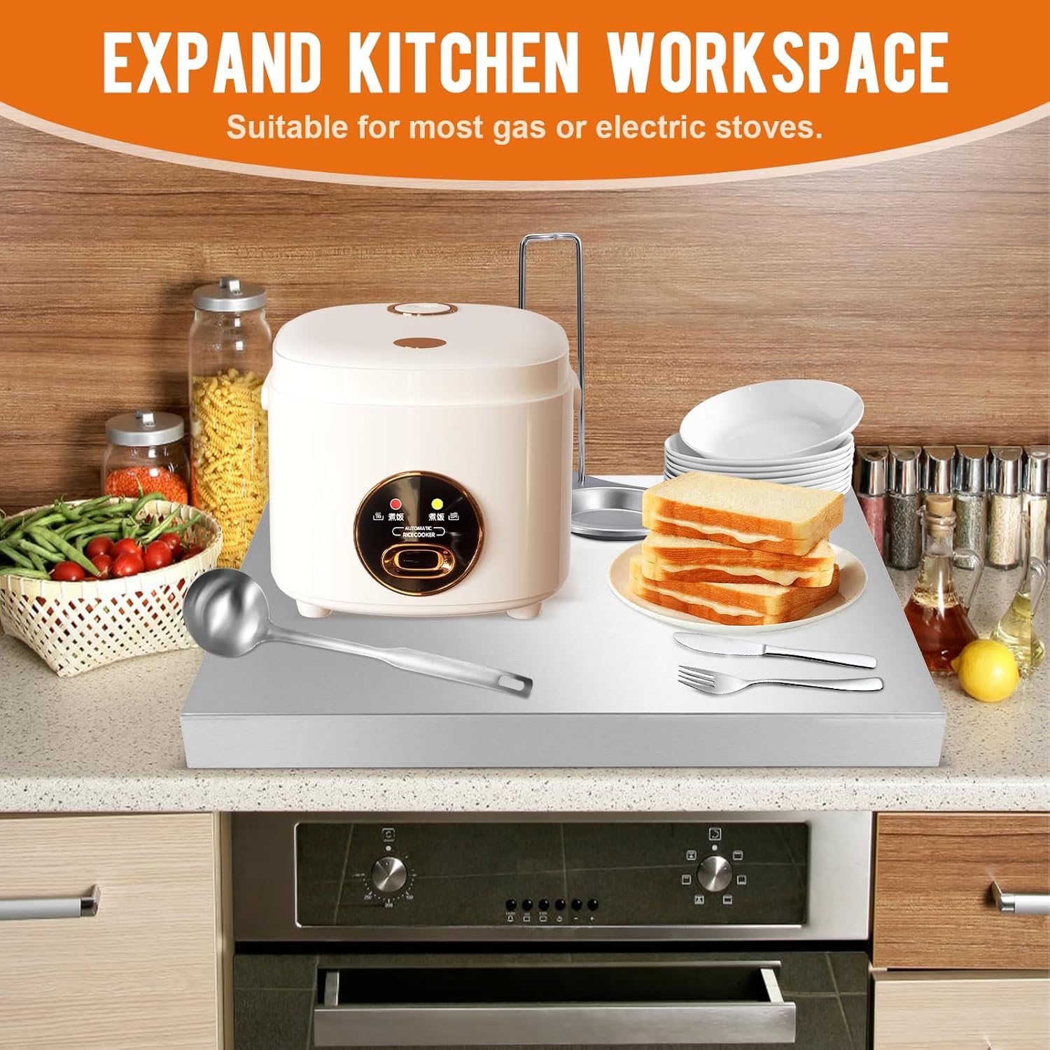 YUCHENGTECH Coperchio per Fornelli a Gas in Acciaio Inossidabile Copertura per Fornelli a Gas Copri Fornelli Cucina Gas, 76x56x7cm,Argento