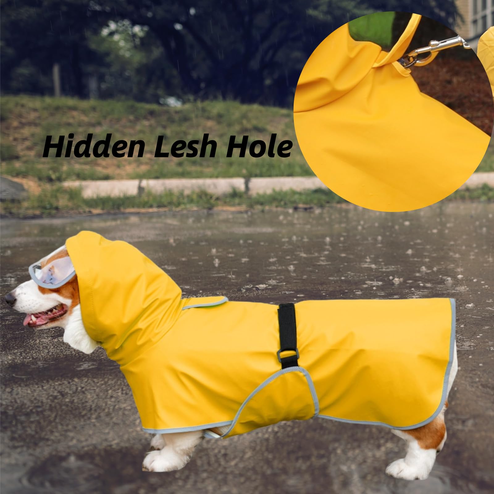 Chubasquero para Perro con Correa para el Vientre y Orificio de Correa, Ajustable, Tira Reflectante, Impermeable, Ligera, con Bolsa de Almacenamiento