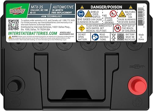 Miniatura 6 de Interstate Batteries Automotive Battery 12V 55Ah (Group Size 35) 650CCA SLI AGM Auto Battery Replacement for Cars, SUVs, Sedans, Trucks (MTX-35)