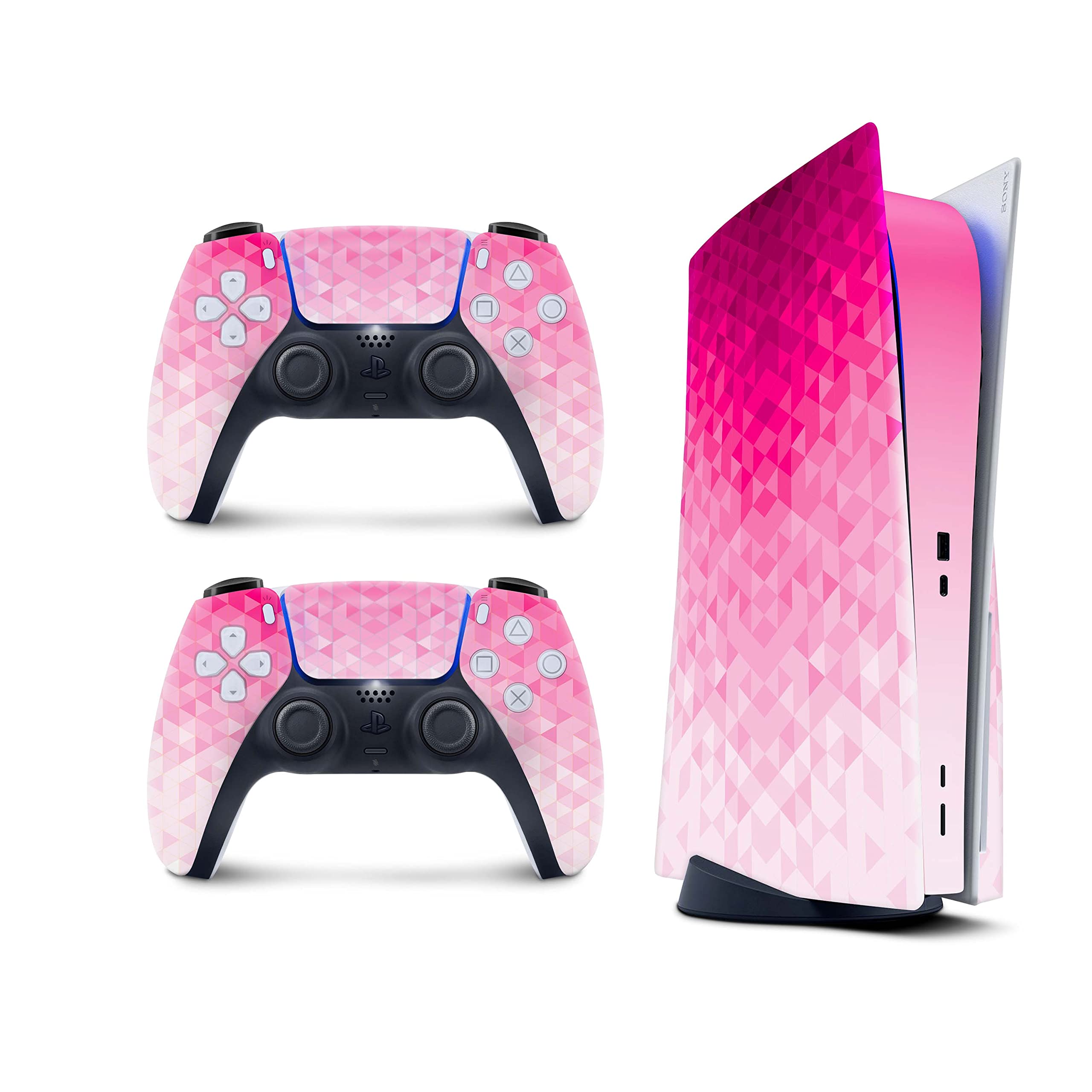 TACKY DESIGN PS5 Pink Skin for PlayStation 5 Console and 2 Controllers, Pink skin Vinyl 3M Decal Stickers Full wrap Cover (Disk Edition)