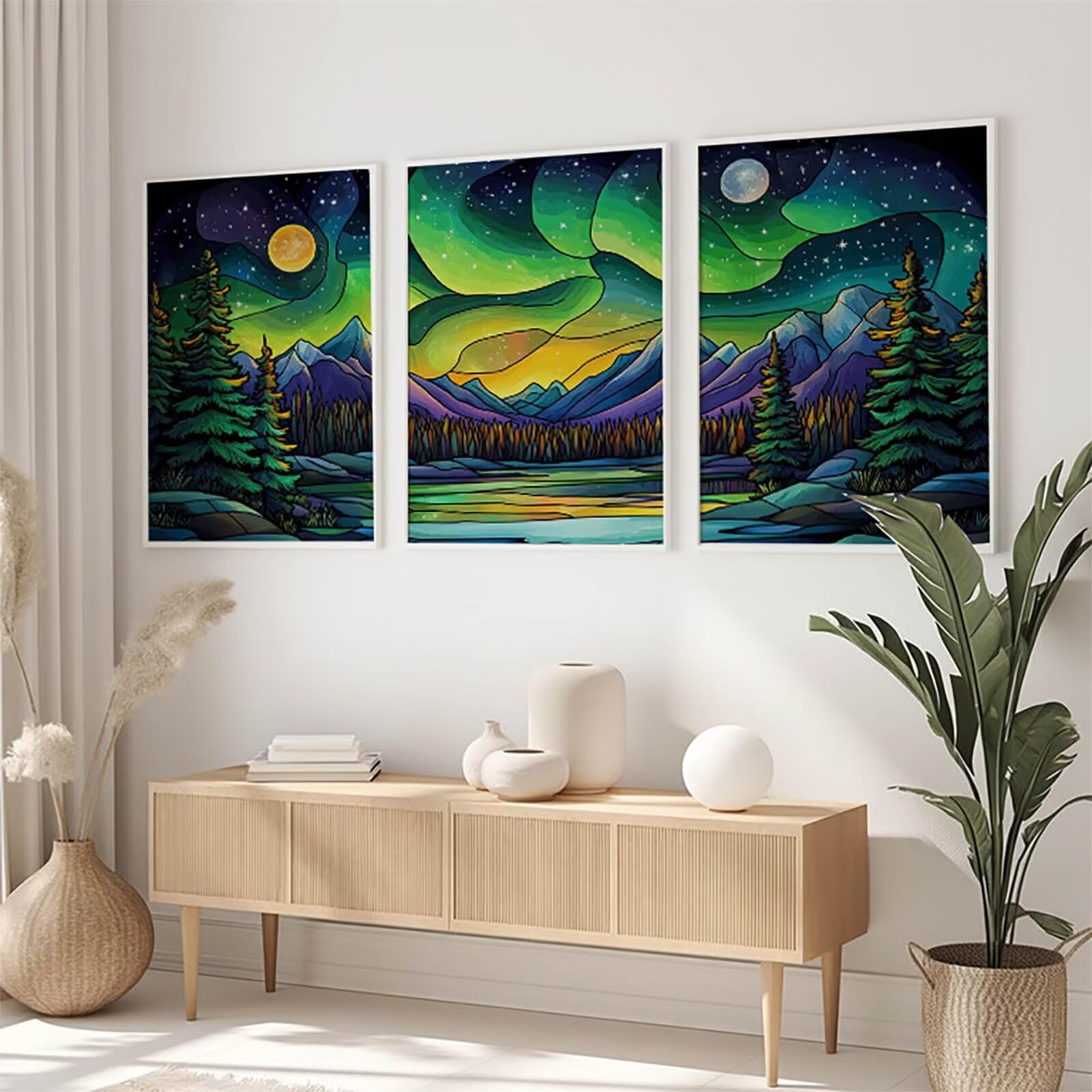 3 opakowanie diamentowych obrazów zorza polarna 40 x 60 cm, kwadratowy 5D DIY abstrakcyjny zestaw do malowania diamentami pełny zestaw, diament kryształ górski ścieg krzyżykowy do dekoracji domu