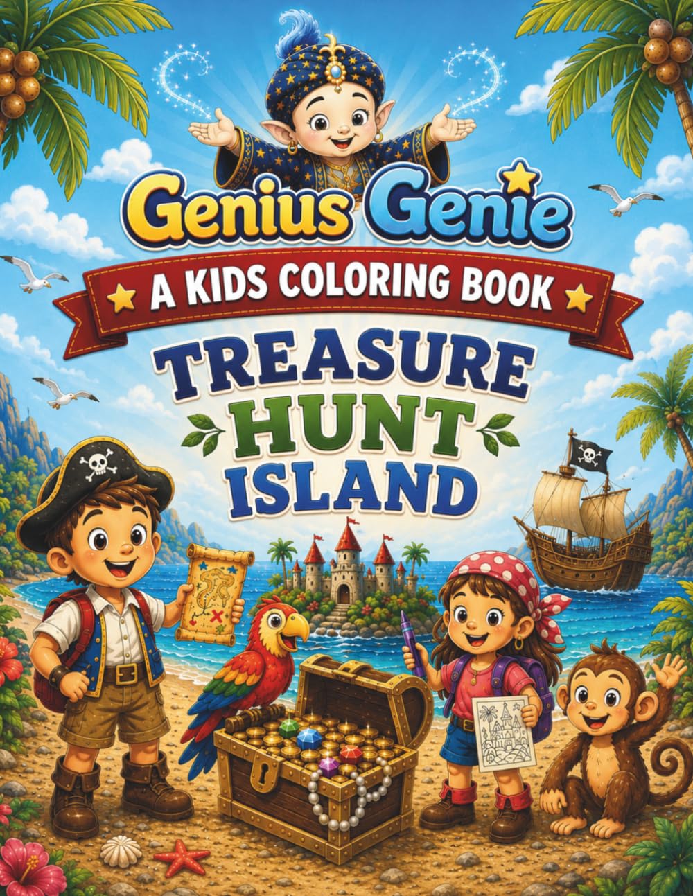 Treasure Hunt Island: A Kids Coloring Book (Genius Genie Coloring Books)