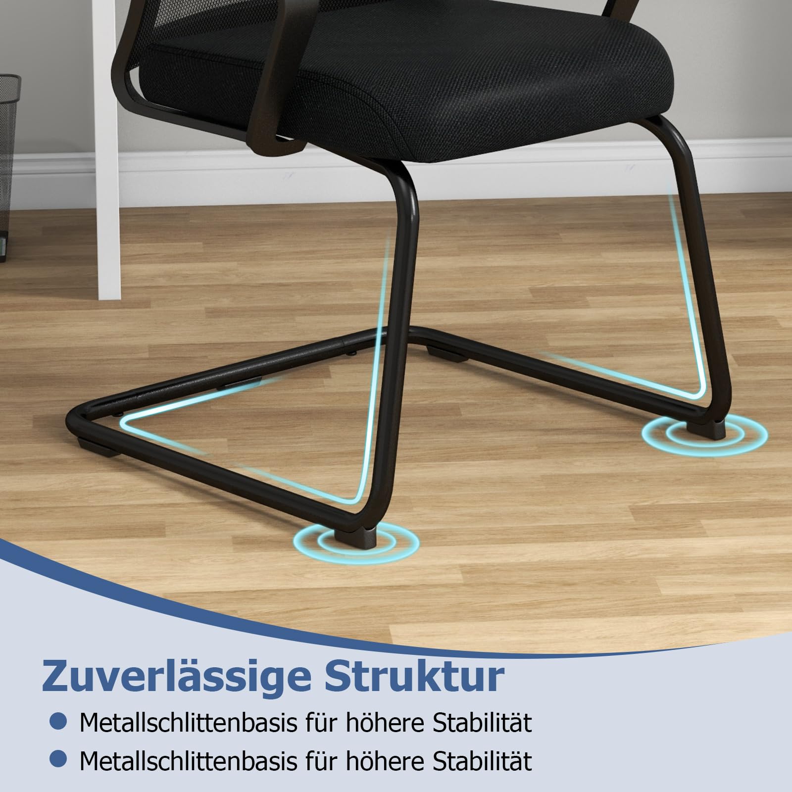 COSTWAY Freischwinger Stühle 2er Set, Schwingstühle mit Armlehne & Lendenwirbelstütze, Bürostühle, Konferenzstühle, Besucherstühle für Büro, Konferenzraum, Arbeitszimmer