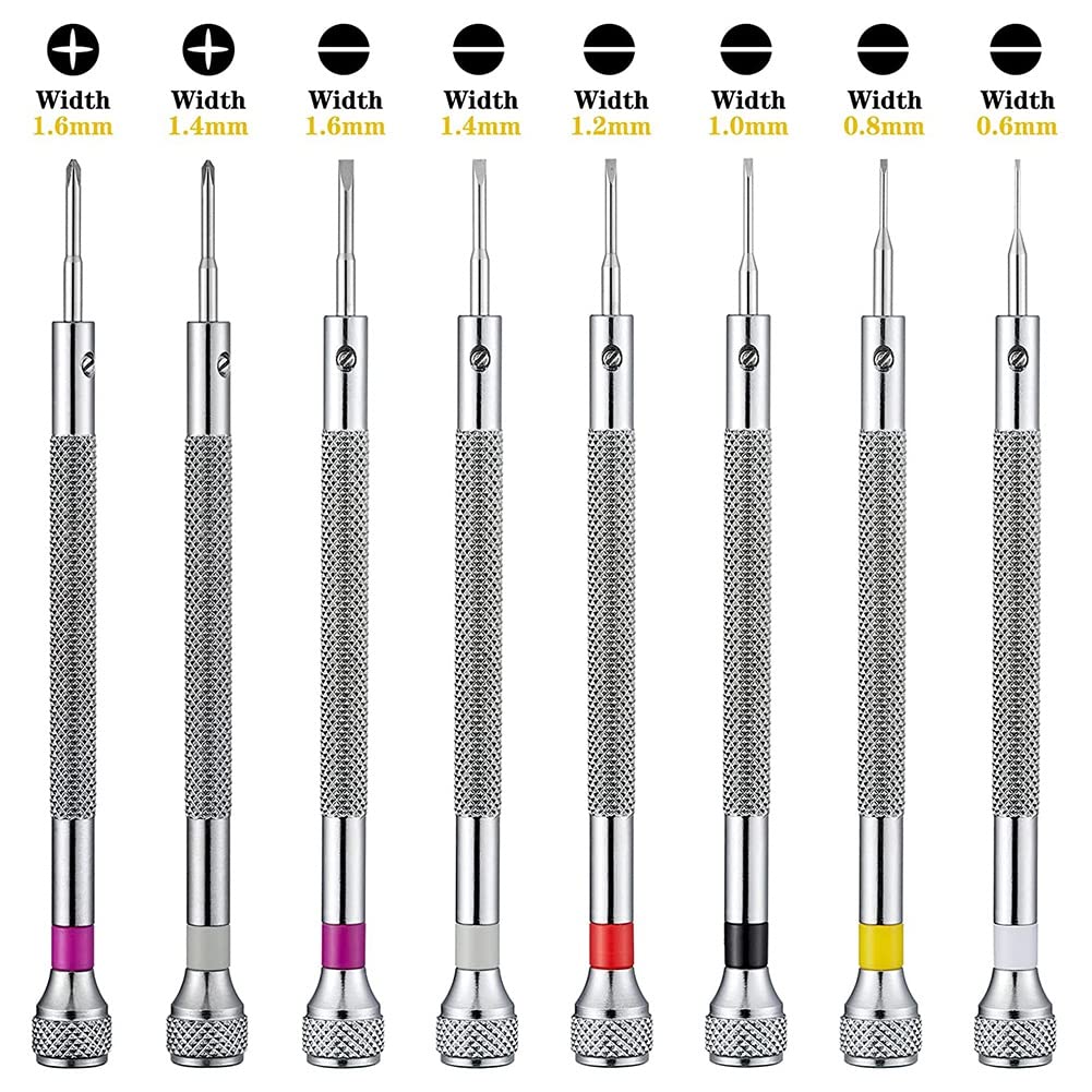 Destornillador para Relojes, Serie 8, Destornillador de precisión de 0,6 a 1,6 mm con 8 Hojas de Repuesto adicionales para reparación de Relojes(
