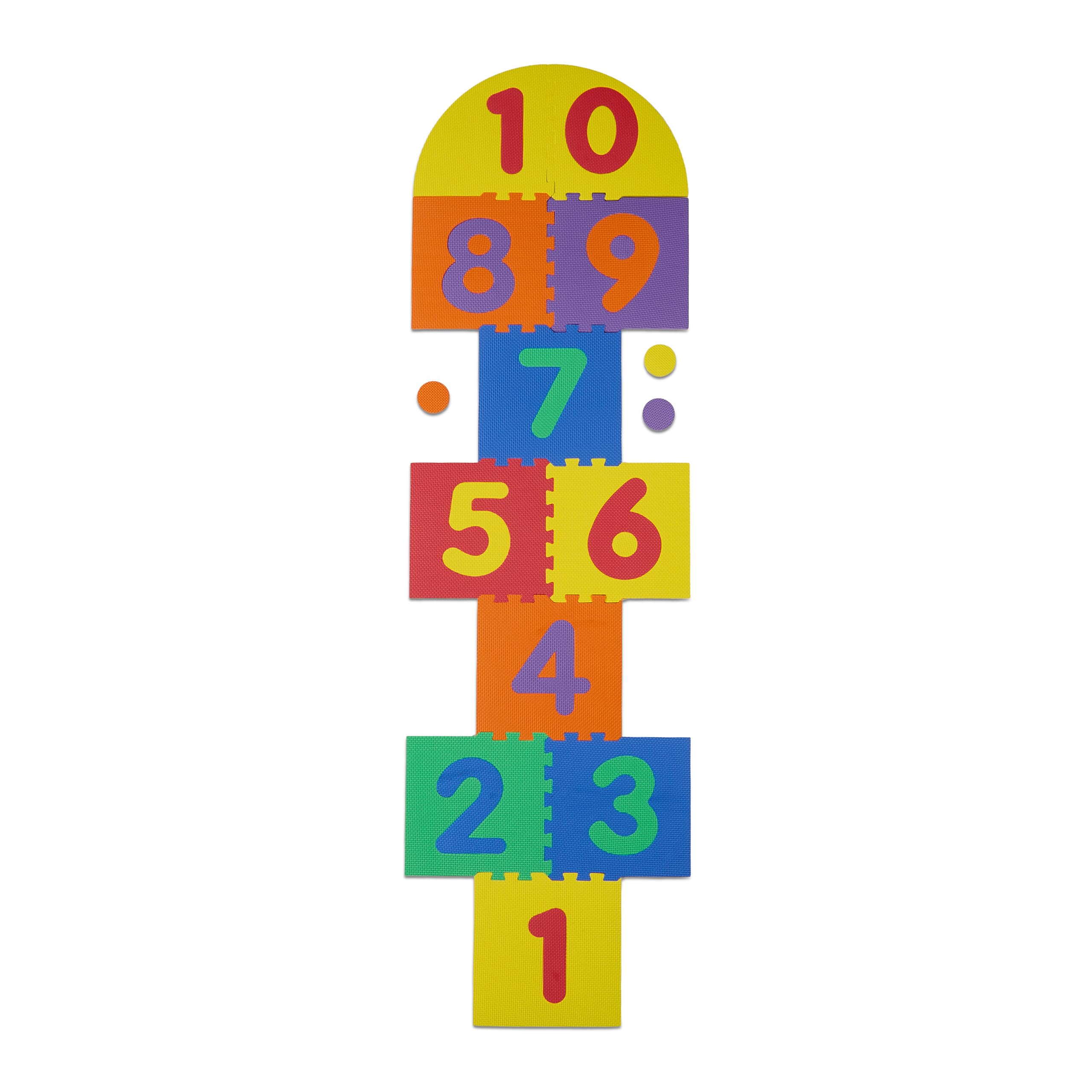 Relaxdays Alfombra Puzzle con Números, Alfombrilla Rayuela de Niños, Esterilla Juego, no Tóxica, Gomaespuma, Multicolor, 31 x 31 cm