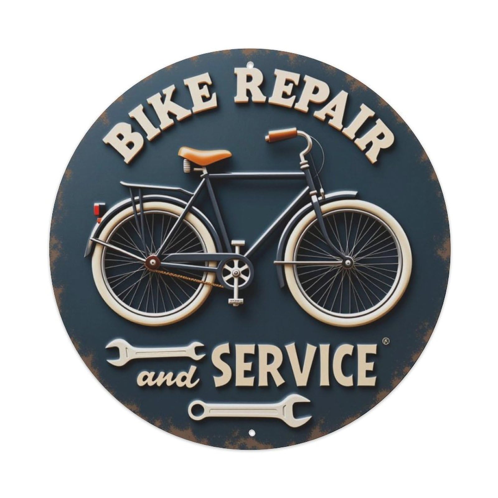 Vintage Bike Repair Service Round Wall Sign Vintage Aluminium Metal Sign, Retro Wall Decor for Home, Bar, Garage & Farmhouse 20x20cm