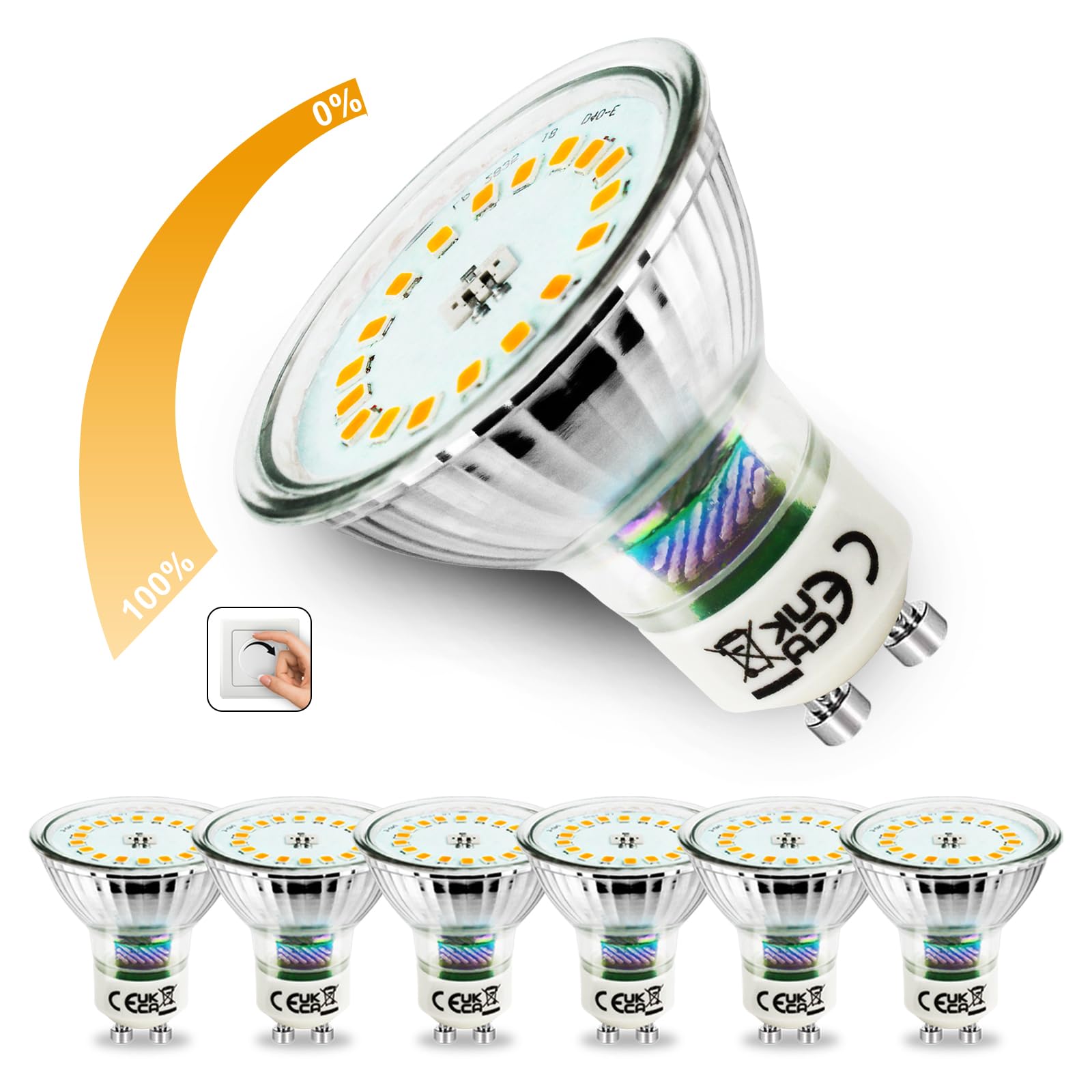 Allesgute 6X Dimmable GU10 LED Bulbs Warm White, 5W 500LM Energy Saving Light Bulbs (45W Halogen Spotlight Bulbs Equivalent), AC 220-240V Flicker-Free GU10 LED Light Bulbs, 120° Wide Beam Angle