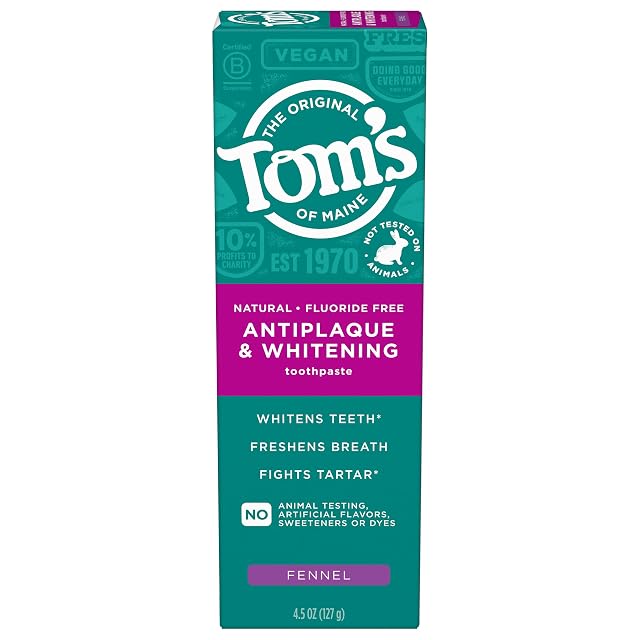 Toms of Maine Antiplaque and Whitening Toothpaste Fluoride Free Fennel Single 4 5 Oz