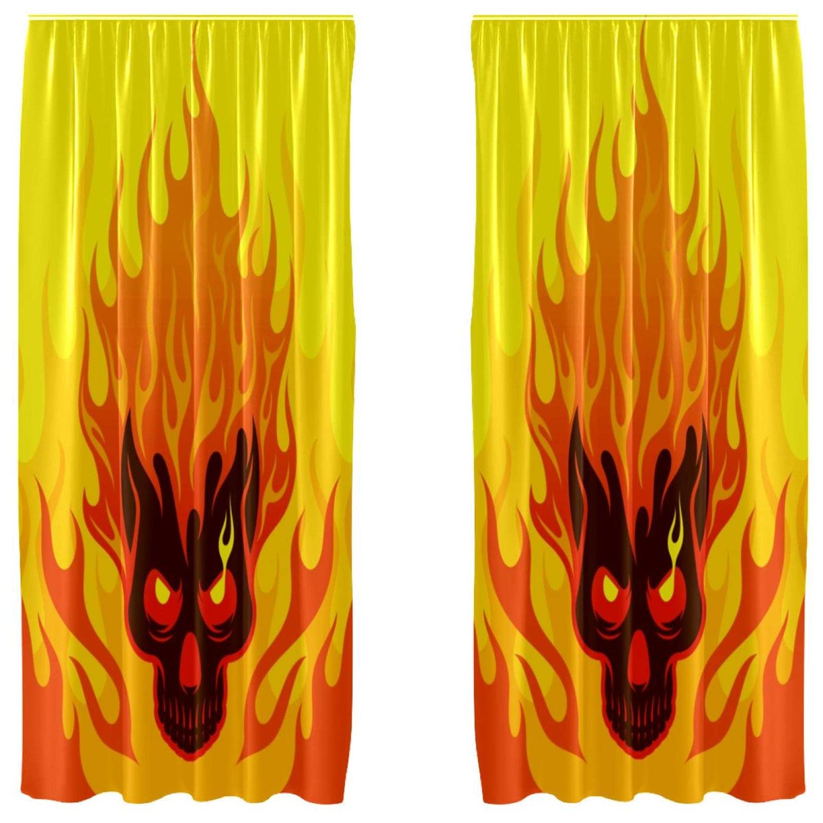Rideaux de fenêtre crâne de feu flamant jaune orange 139x213cm salon
