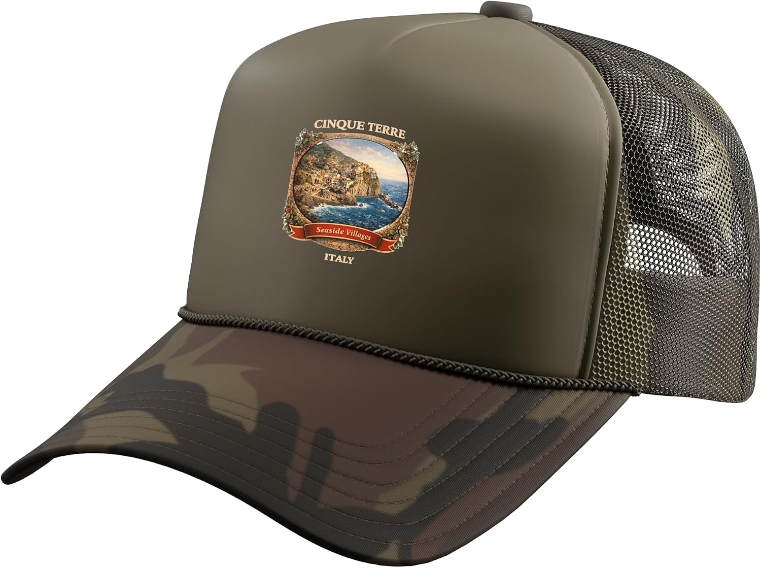Cinque Terre Italy Vintage Travel Trucker Hat with Adjustable Mesh Back
