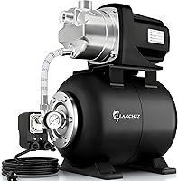 LANCHEZ 1.6 HP Shallow Well Pump with Pressure Tank - 1340 GPH Stainless Steel Jet Pump for Garden Irrigation, Home Water Booster, Lawn & Farm (Glossy Finish)