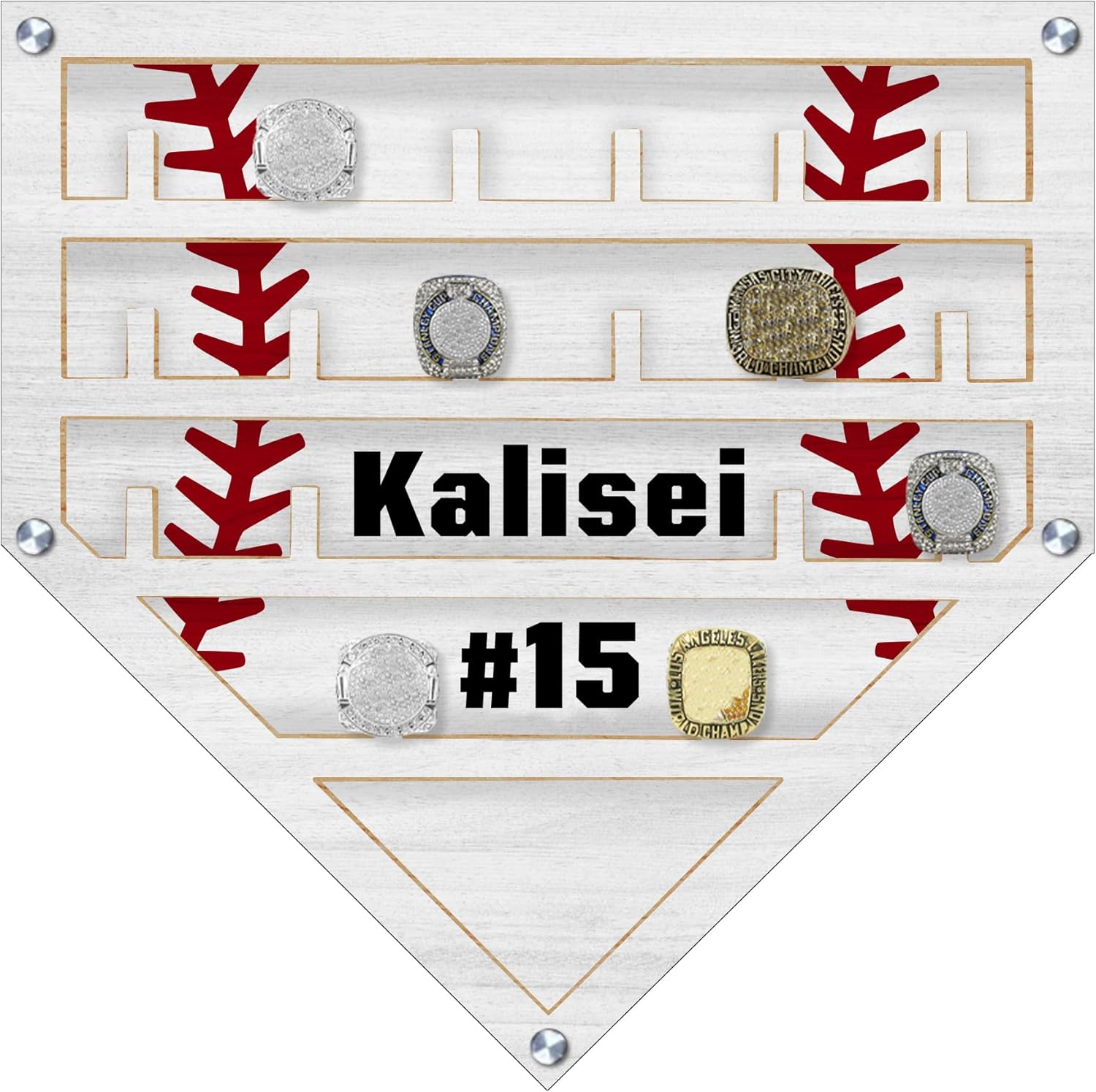 Personalized Wooden Baseball or Softball Drip Necklace Organizer Holder, Custom Name Number Championship Ring Display Holder, Jewelry Stand Sports Necklace Holder Gift for Dad Players Sports Lovers