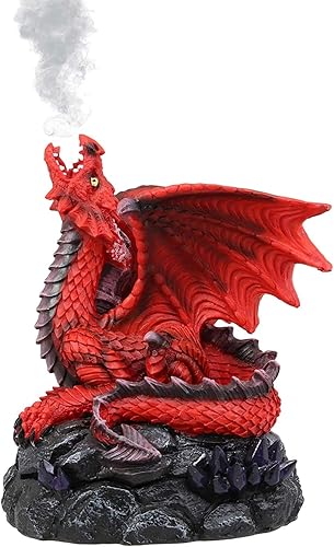 Miniatura 8 de Ebros Gift Stryker The Mythical Smoke Fire Breathing Red Dragon Backflow - Figura de cono de incienso de 6.25 pulgadas de alto, estatua medieval