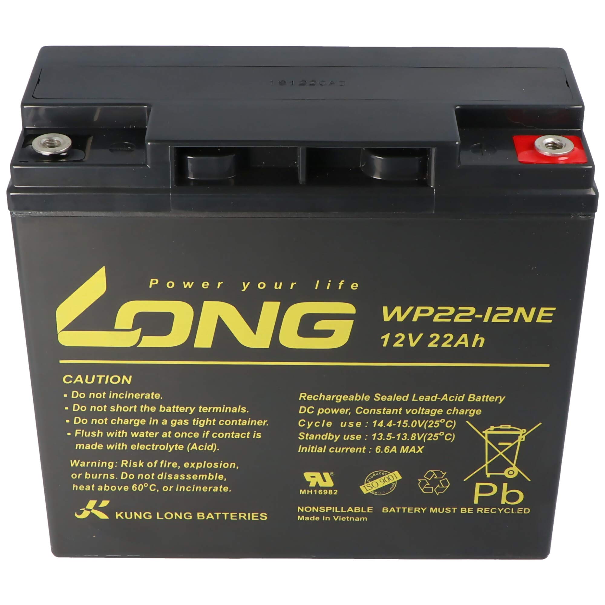 Batería compatible con sistemas de alarma de 12 V, 22 Ah, 181 x 76 x 167 mm, rosca interior M6