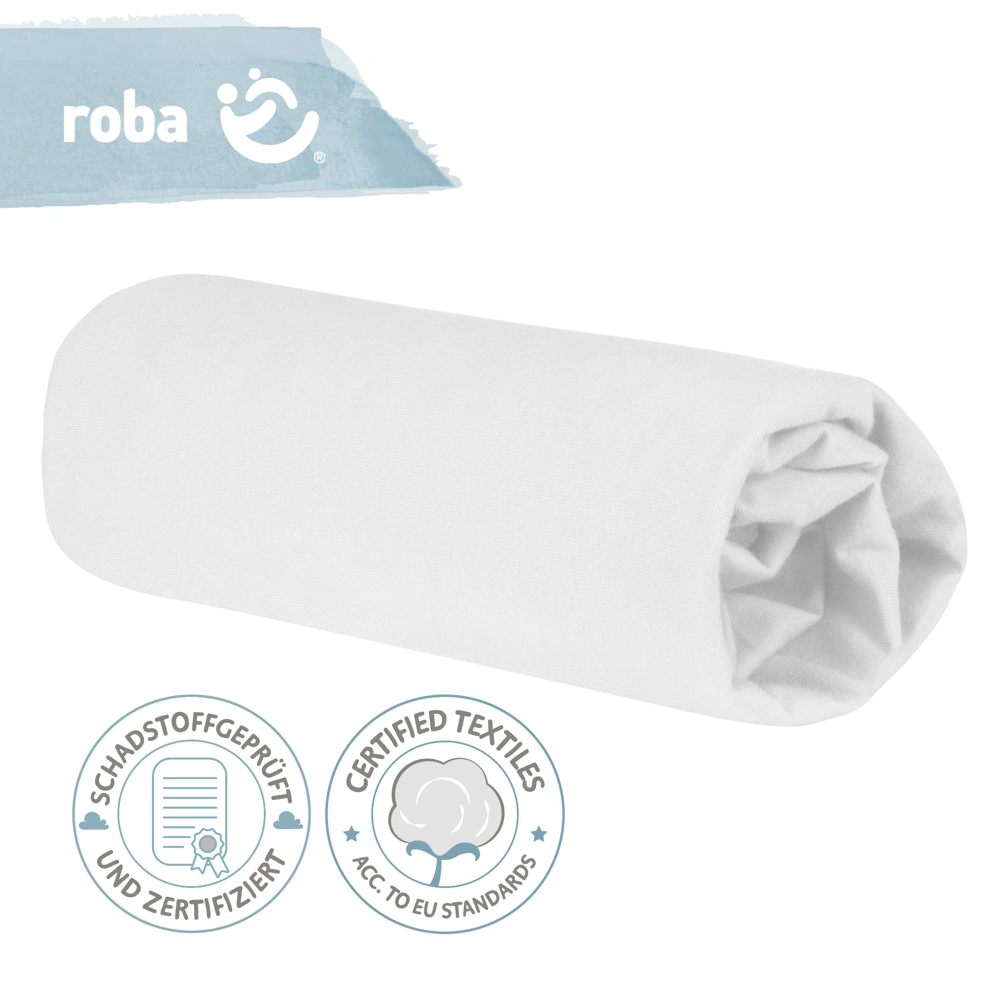 roba Prześcieradło z gumką safe asleep 60 x 120-70 x 140 - Prześcieradło do dziecięcych materacy - Bawełna organiczna - Certyfikaty GOTS i Oeko-Tex Standard 100 - Biały