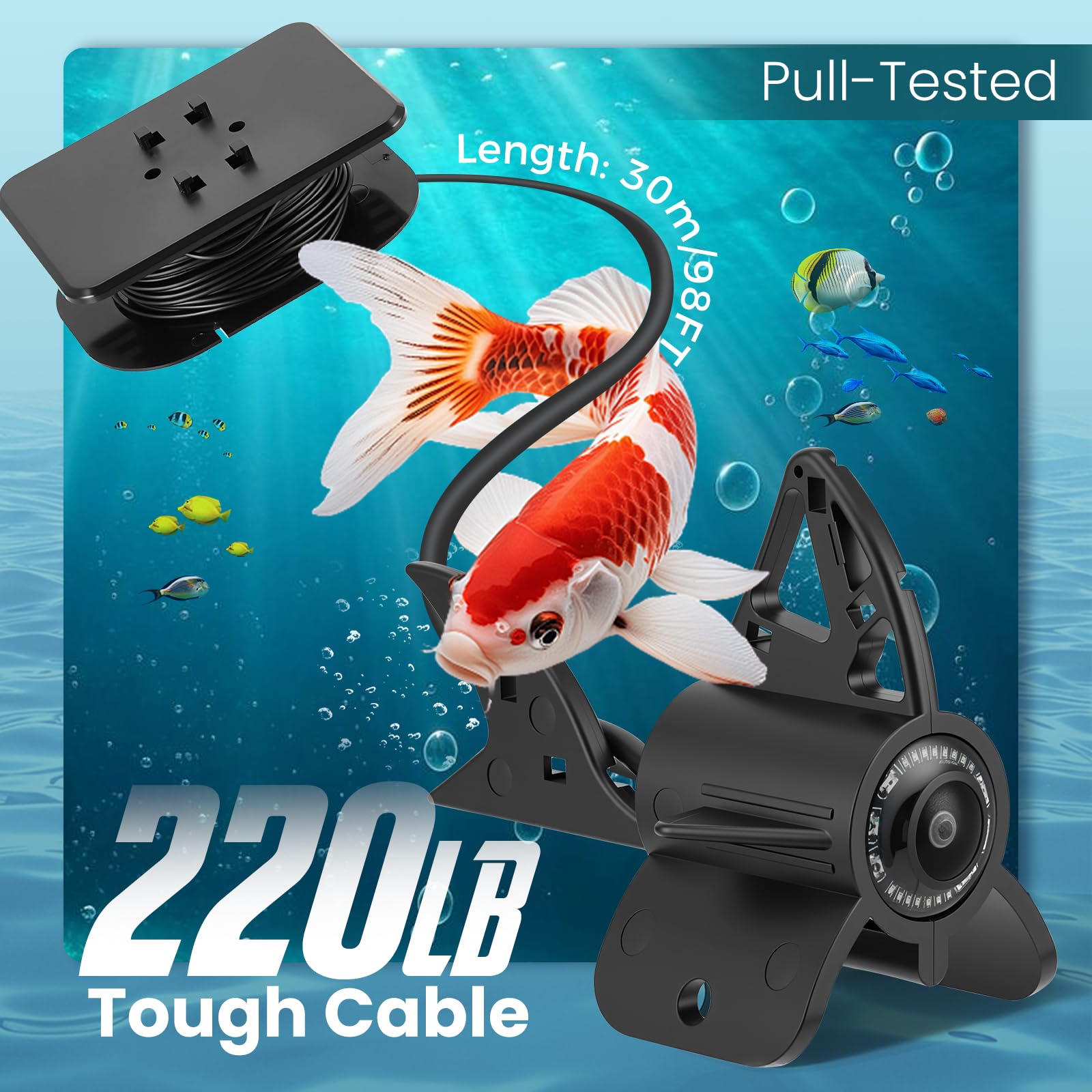 Sonar bathymètre, Fishfinder 4,3 pouces HD caméra sous-marine de pêche avec câble de 30 m, étanche IP65, batterie 5000 mAh, caméra sous-marine de pêche de nuit pour la pêche en mer, la pêche en