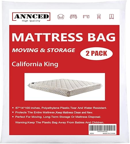 Paquete de 2 bolsas de colchón para mudanzas y almacenamiento a largo plazo, funda protectora de plástico de polietileno resistente, resistente a