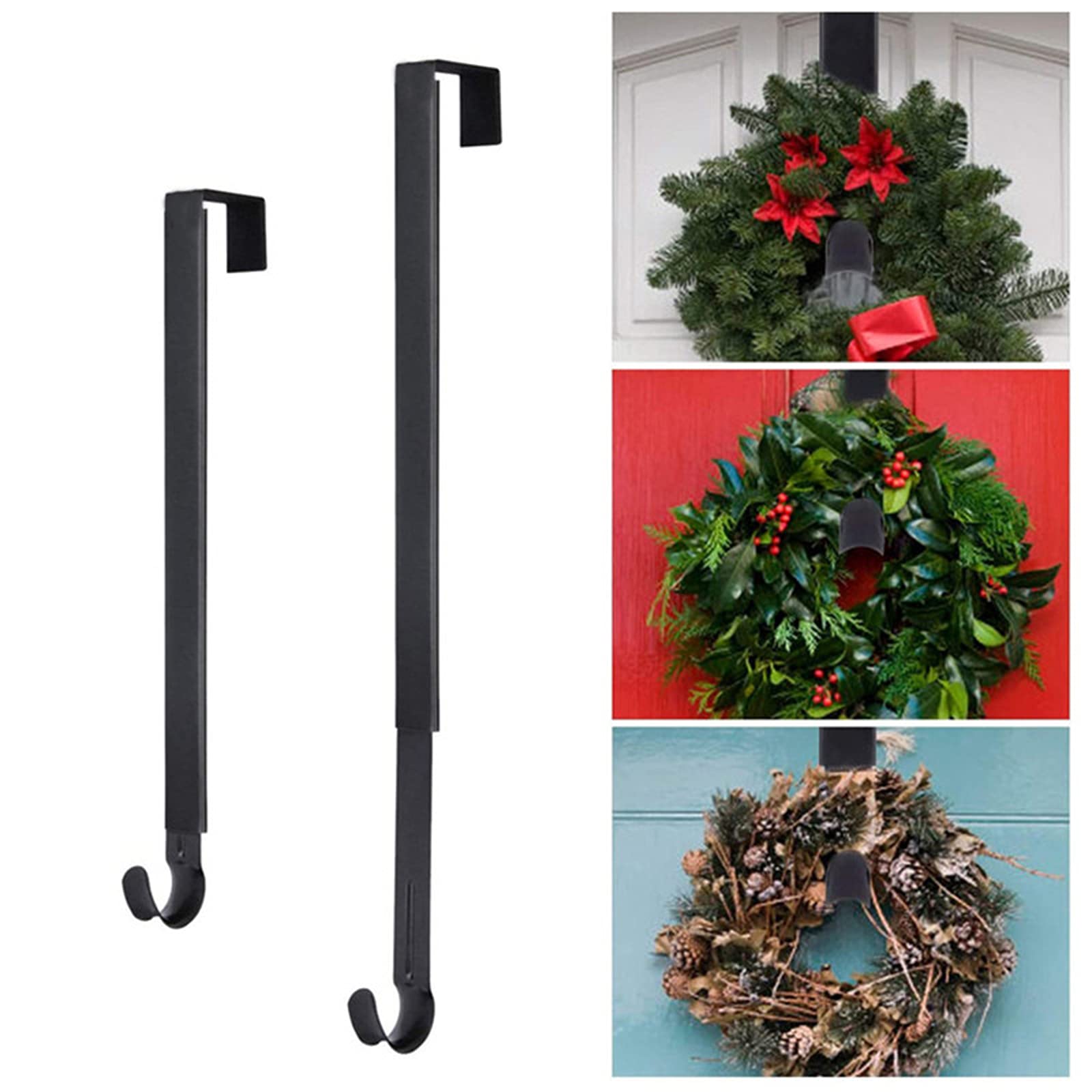 ASOENTIWOX Confezione da 2 ganci da porta (30 cm) per ghirlande per porta d'ingresso, in metallo nero, per Natale, Halloween, Pasqua