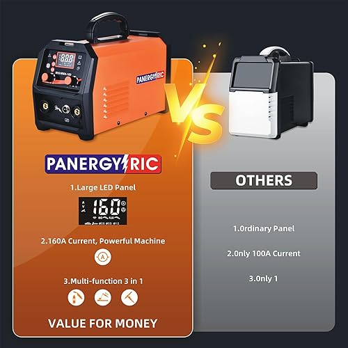 Miniatura 5 de Soldador MIG de 160 A, 110 V220 V de doble voltaje 3 en 1, soldador de núcleo de flujo sin gas, MIGelevación TIGStick pantalla digital LED grande,
