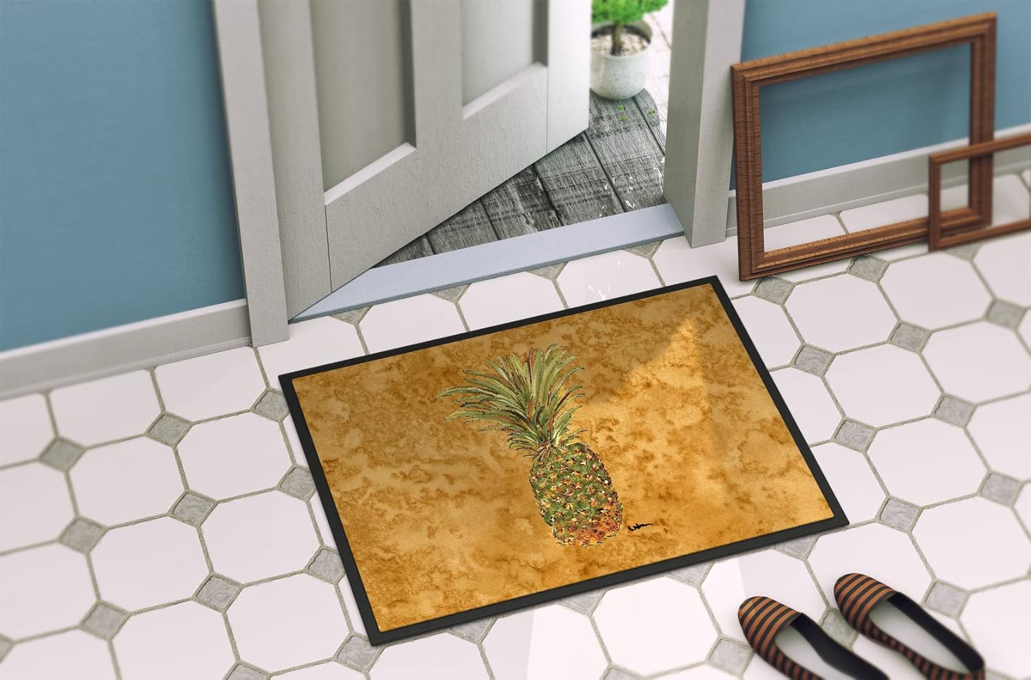 Caroline's Treasures 8654JMAT Pineapple Doormat 24x36 Front Door Mat Indoor Outdoor Rugs for Entryway, Non Slip Washable Low Pile, 24H X 36W