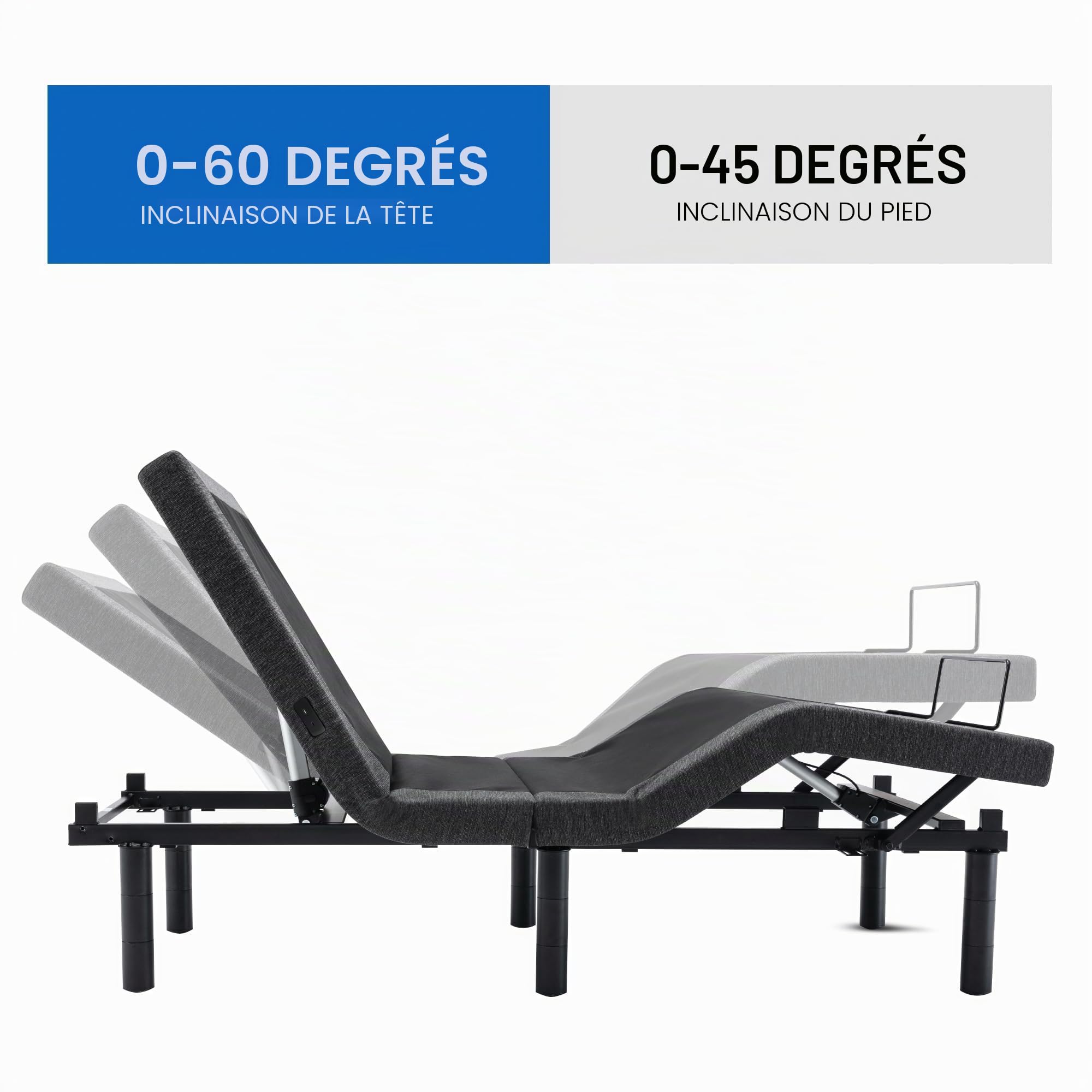 S*MAX Sommier électrique 140x200 de Relaxation Deux moteurs Deux ports USB Télécommande sans fil Veilleuse Dégagement zéro Gravité Lit double electrique 2 personnes Inclinaison de la tête et des pieds
