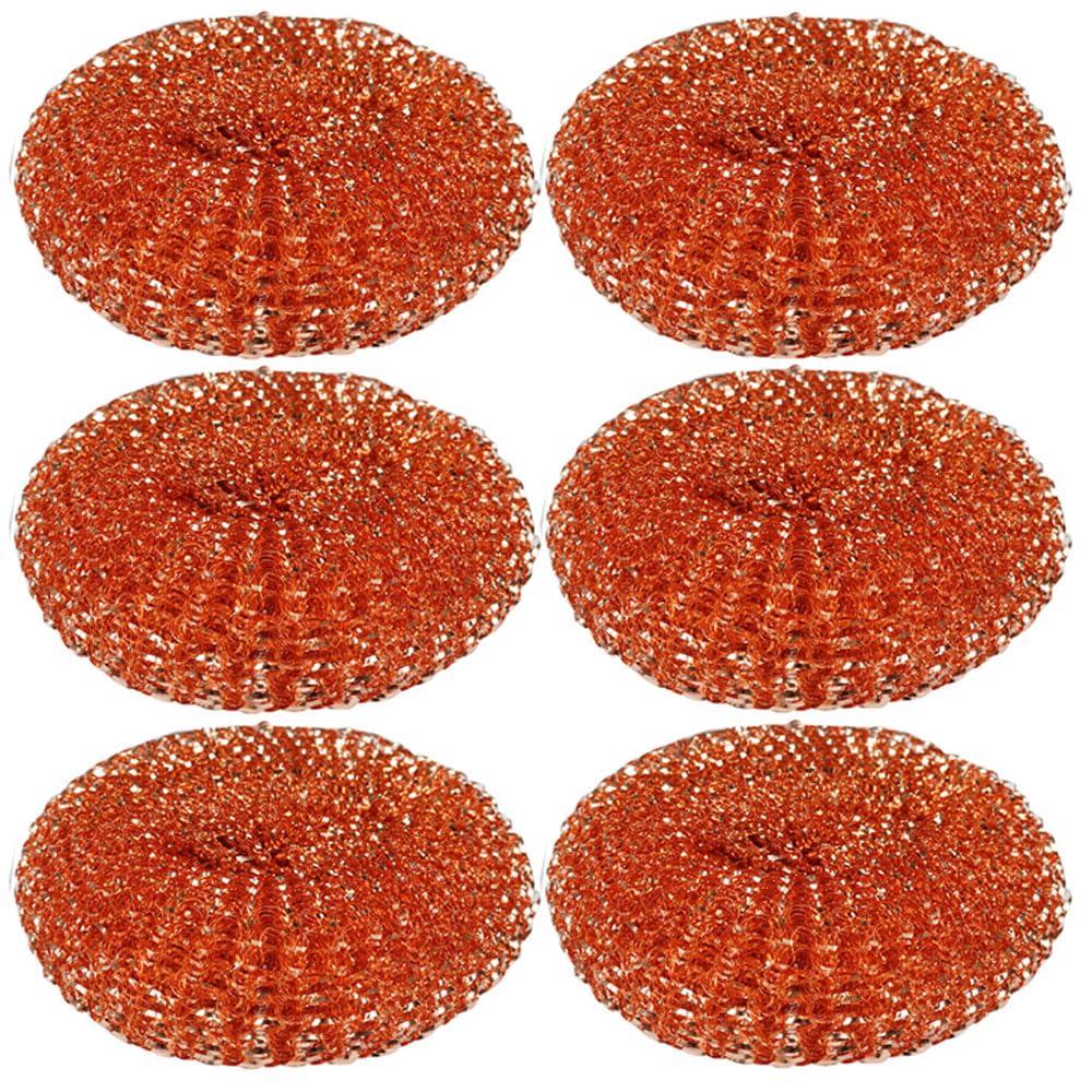 6 Pc 100% Copper Scrubber Pads Scourer Wire Wool Scrub Pan Scouring Dish Cleaner Heavy Duty Scrubbing Dishes Kitchen 100% Pure Copper Grit Bathroom Scrubber General Household Supplies Dishwashing