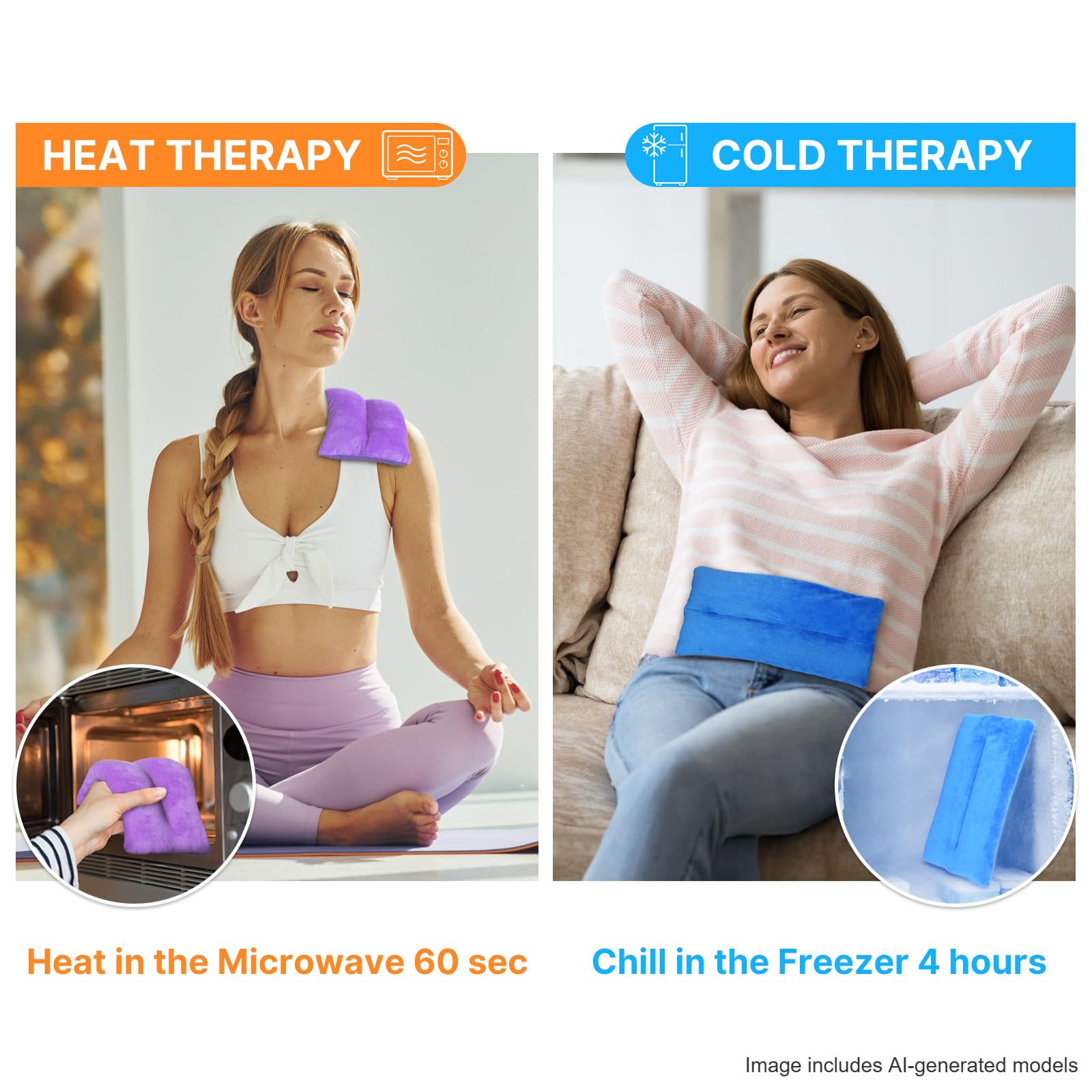 Atsuwell Juego de 2 almohadillas térmicas para microondas, 6 x 11 pulgadas, almohadillas térmicas para microondas para aliviar el dolor, almohadilla térmica multiusos para microondas para calambres,