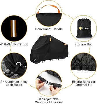300D Heavy Duty Motorcycle Cover - All Season Waterproof Outdoor Protection with Lock-Holes, Night Reflective & Storage Bag Fits up to 116 Cruiser, Touring, Sportbike, Dirt Bike, Scooter