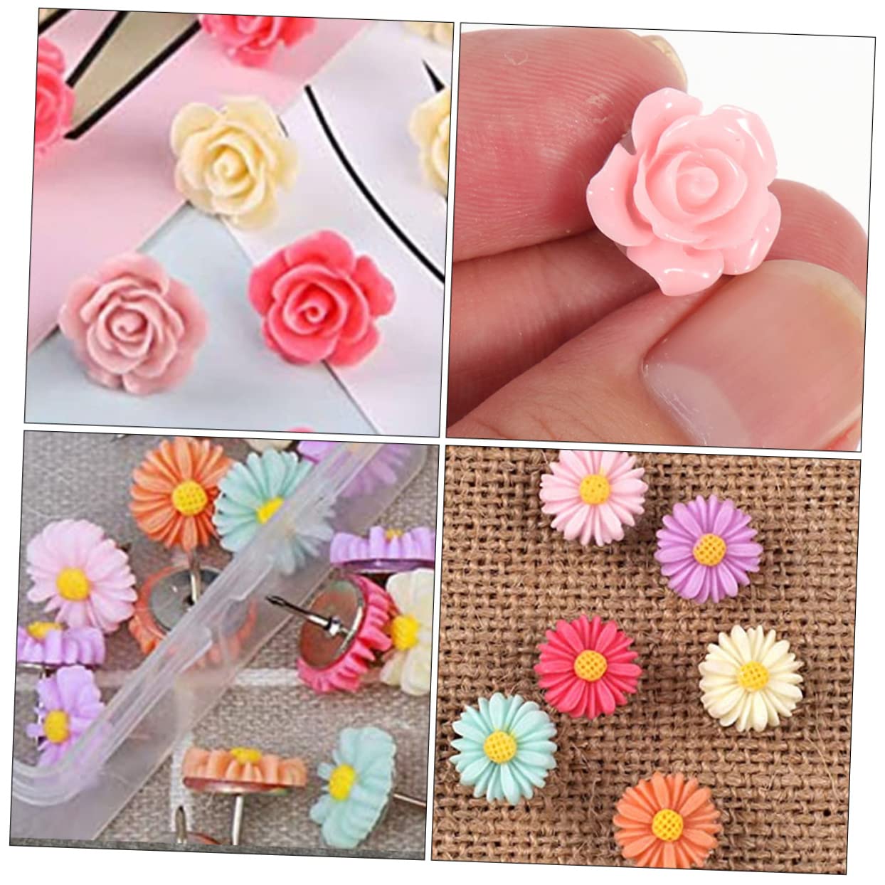 Uonlytech 3 Set Perno Di Fiori Arredamento Dell'ufficio Spingere Bulletin Board Bacheche Virata Puntale in Resina Puntina Da Disegno Penne A Spinta Carine Metallo 60 Pezzi * 3