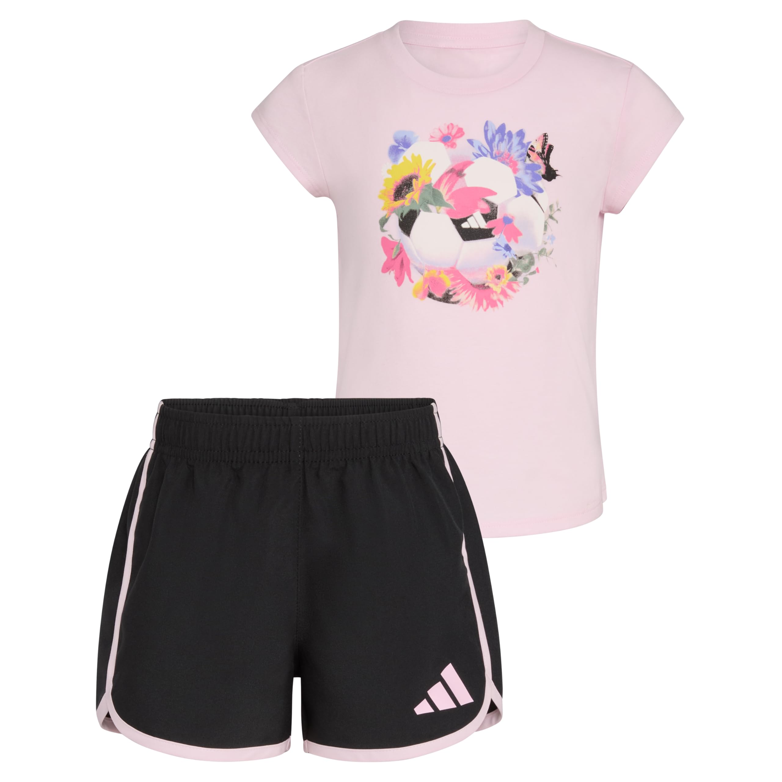 adidas Cap Sleeve tee Shirt and Woven Short Set Conjunto de Camiseta y pantalón Corto de 2 Piezas, Rosa Transparente, 24M para Bebés