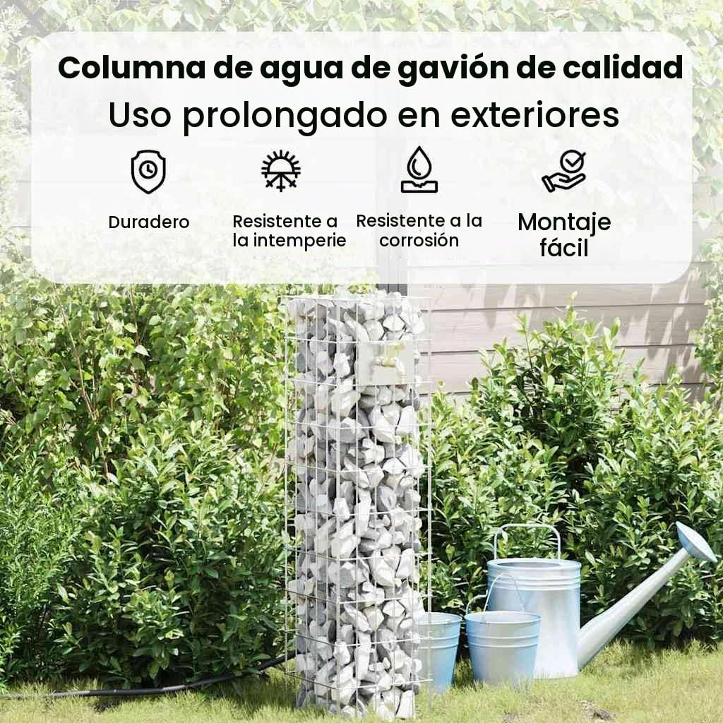 vidaXL Grifo de Gabión Plateado 25 x 25 x 100 cm Acero Inoxidable, Grifo Rectangular, Moderno, Duradero, Conector Resistente a la Intemperie, Salida Minimalista, Plata para jardín
