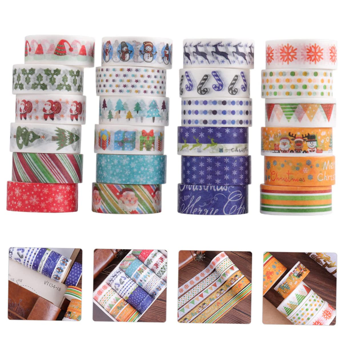SEWACC 72rollos Cinta Washi Adhesiva para Manualidades Navideñas De Tapes Decorativos para Scrapbooking y para Festividades y Proyectos Creativos