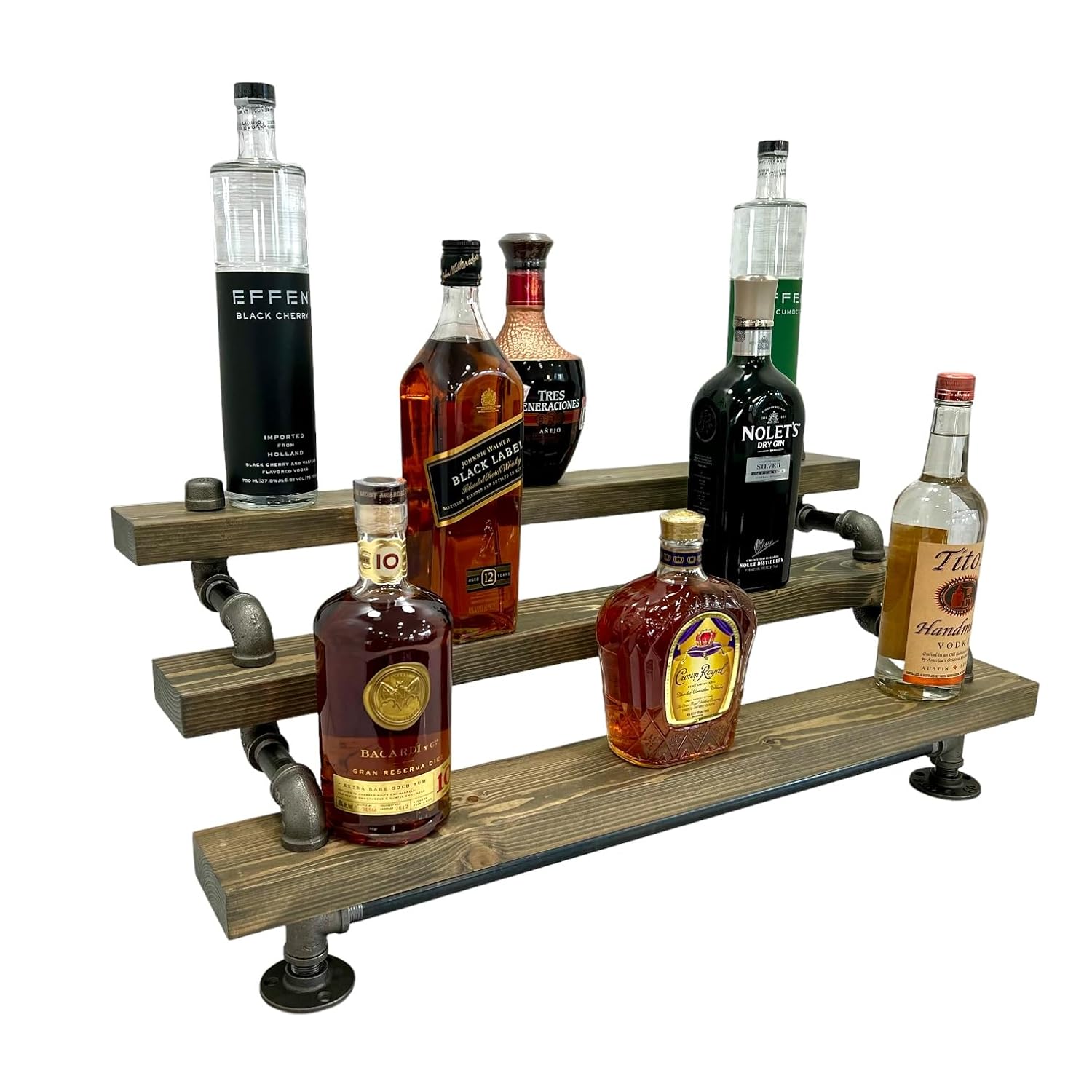 Freestanding Liquor Shelf 3 Tier Industrial Bar Display
