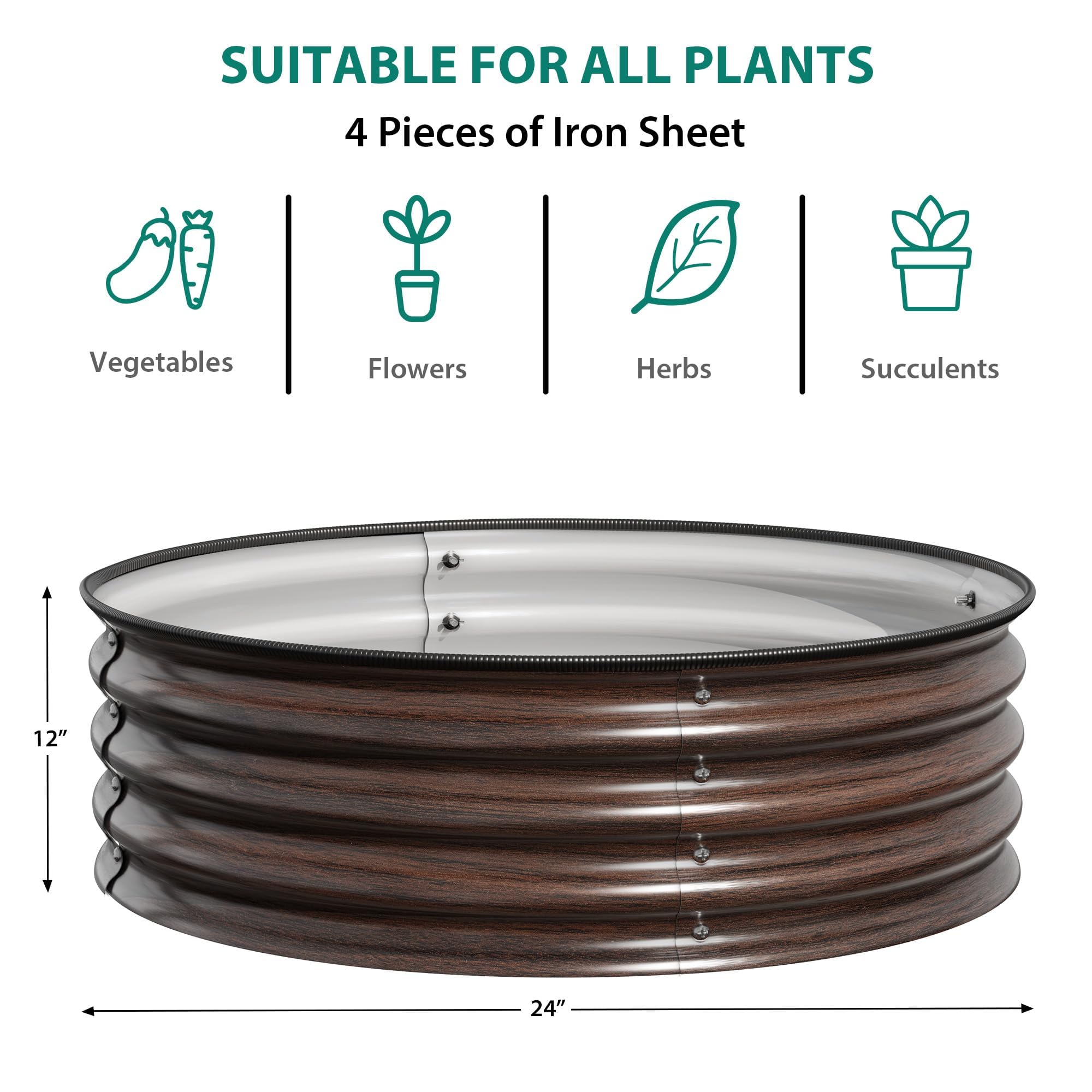 Lot De 3 Jardinière Surélevée Ronde en Acier Galvanisé 60x60x28 cm, Antirouille Anticorrosion, Joints Protecteurs & Fonds Ouverts, pour Légumes, Fruits, Fleurs, Herbes Aromatiques, Balcon