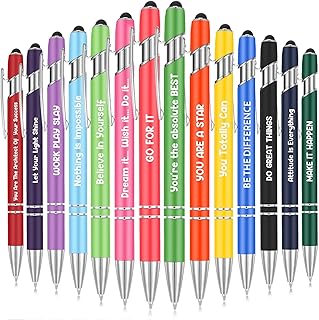 Sepamoon 14 Pcs Motivational Quotes Pen Inspirational Ballpoint Pen with Stylus Tip Motivational Messages Pens for Women Black Ink Funny Novelty Pens Metal Pen Stationery for School Teacher Students