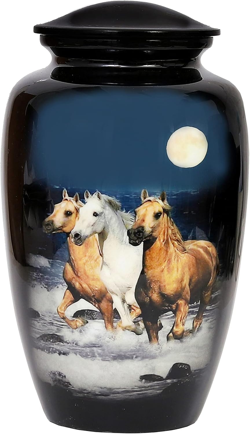 HLC URNS – Lovely Horse Cremation Urn for Human Ashes - Adult Funeral Urn Handcrafted - Affordable Urn for Ashes (Adult (200 lbs) – 10.5 x 6 “, Lovely Horse Cremation Urn)