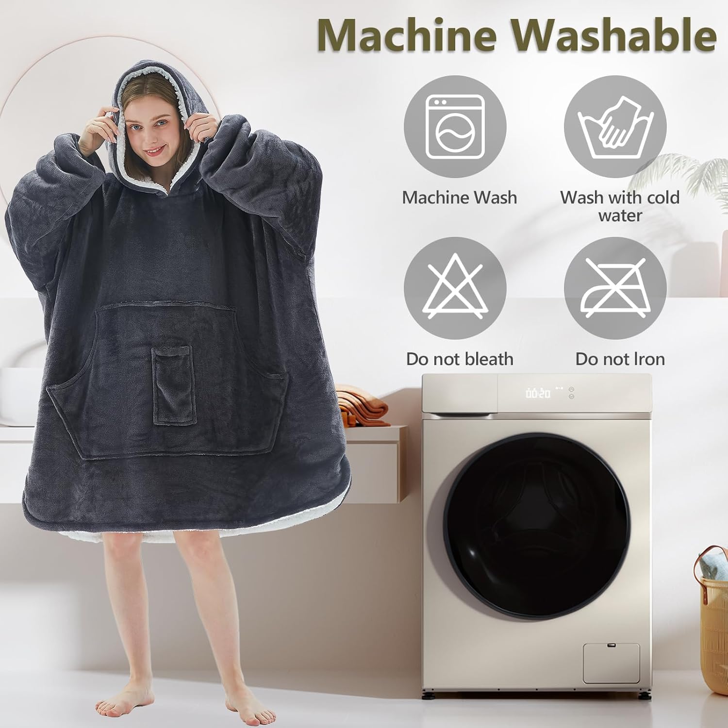 Oversized Hooded Blanket Sweatshirt with Pockets - Cozy Flannel Sherpa for Women & Men