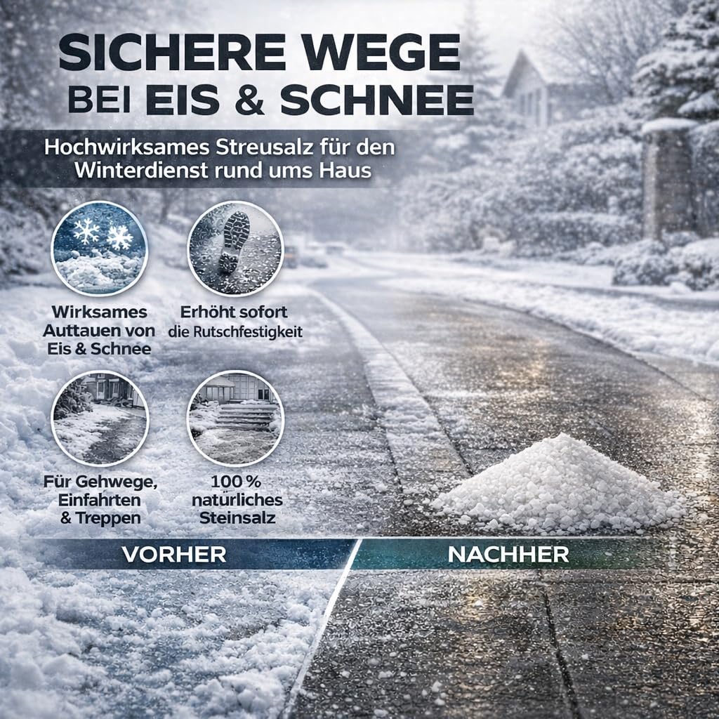 GiDeli Sel de déneigement 5 kg dans un seau - Sel de dégivrage contre la glace et la neige - Sel de déneigement pour l'hiver - Sel pour neige - Litière d'hiver efficace contre le lissage - Déneigement