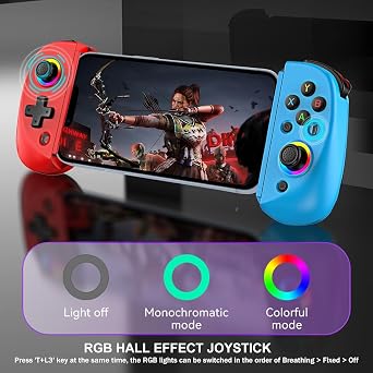 arVin Mobile Gaming Controller for Tablet/iPad[Within 5-10] Wireless Gamepad for iPhone/Android/PC/Switch/PS4, with RGB Hall Effect Joystick/Turbo/6-Axis Gyro/Vibration/Support Streaming/Cloud Gaming