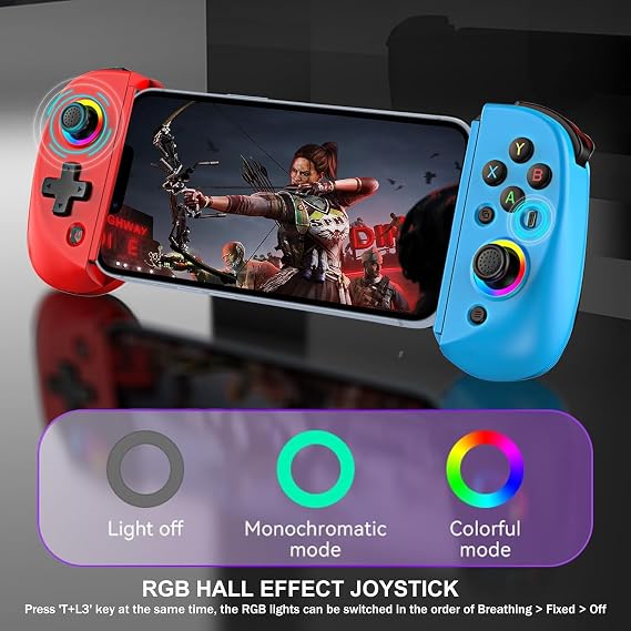arVin Mobile Gaming Controller for Tablet/iPad[Within 5-10] Wireless Gamepad for iPhone/Android/PC/Switch/PS4, with RGB Hall Effect Joystick/Turbo/6-Axis Gyro/Vibration/Support Streaming/Cloud Gaming