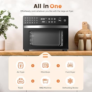 30L Air Fryer Oven with Rotisserie, 1800W, 18 in 1 Presets Dual-Cook Function L Air Fryer, 360°Hot Air Circulation Technology/Digital Knob/LED Touch Panel/Timer & Temperature Control, 7 Accessories