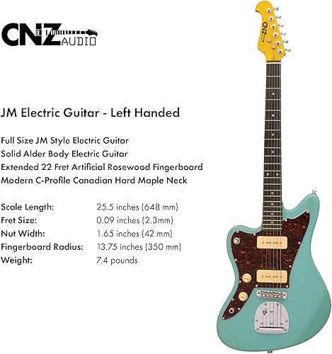 Miniatura 4 de CNZ Audio JM - Guitarra eléctrica verde esmeralda con golpeador de tortuga de 3 capas, cuello de arce, pastillas dobles P-90, tono puro