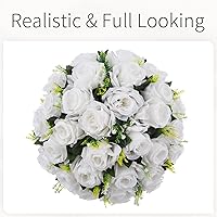 Vista 5 de Bolas de flores para centros de mesa, rosas de boda, 2 bolas de rosas artificiales con base, bola de flores falsas blancas, bola de beso, arreglo