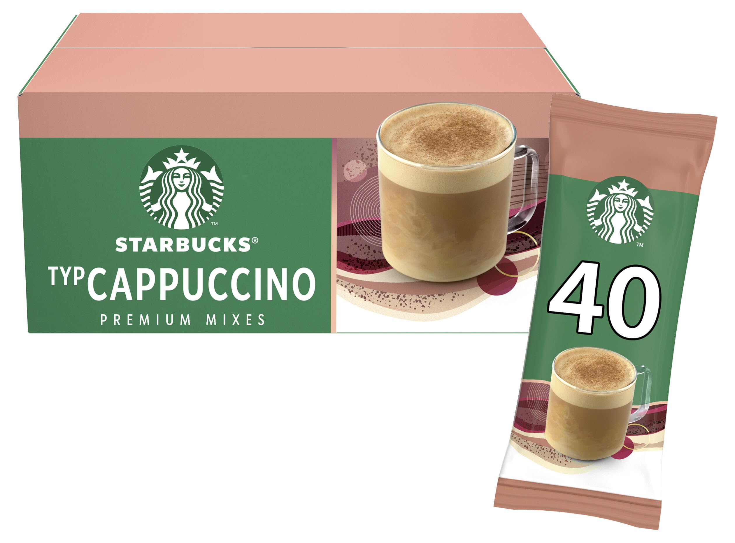 STARBUCKS Typ Cappuccino Premium Kaffee Sticks, Getränkepulver mit löslichem Kaffee, mit reichen und samtigen Noten, 1er Pack (40 x 18 g Einzelportionen)