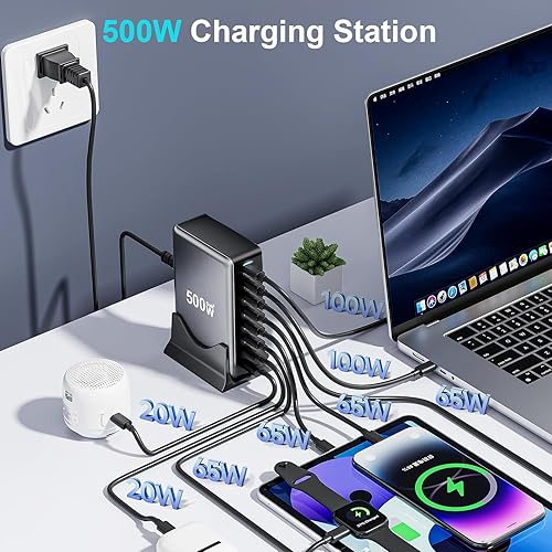 Miniatura 2 de Bloque de carga rápida USB C de 500 W, estación de carga USB de 8 puertos, puerto GaN 100 W PD PPS doble estación de carga rápida para múltiples
