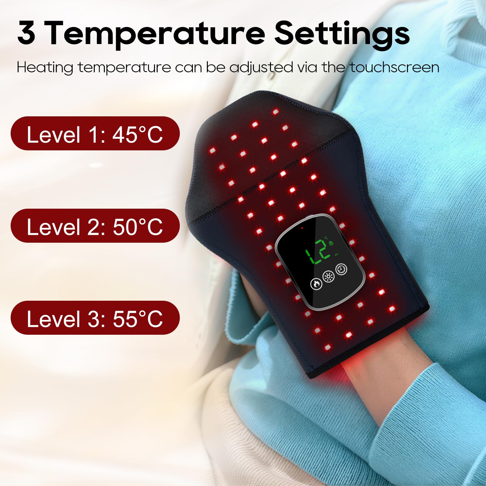 Rotlichtlampe Handschuhe, Rotlichttherapie-Handschuhe für Hände, 100 LEDs 660nm & 850nm, Touchscreen, 5 Modi, 3 Temperaturstufen, Timer-Funktion, Elektrische Handmassagegerät für Hände, Finger