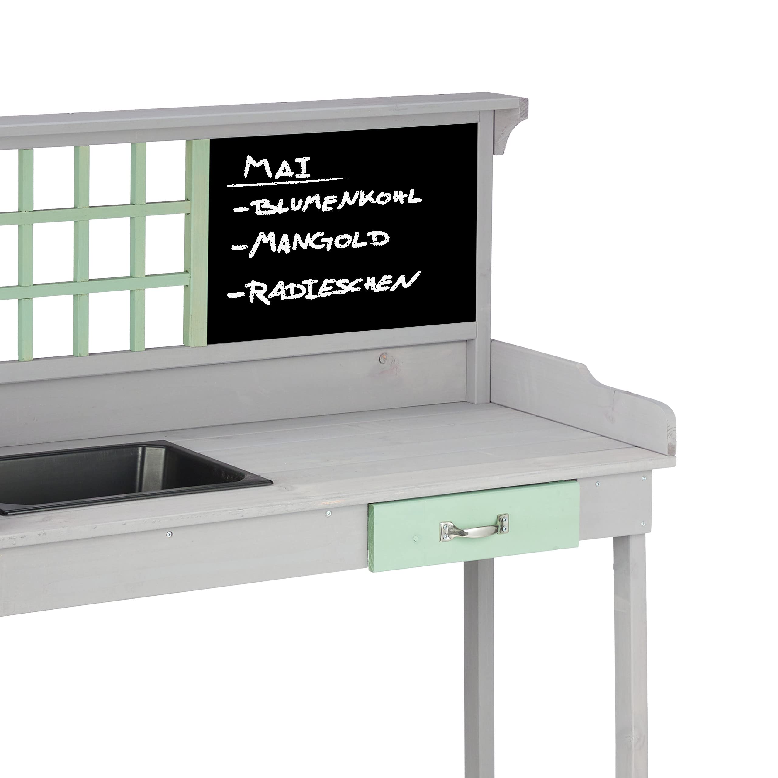 Relaxdays Table pour Plantes avec Bac, 2 Niveaux, en Bois, HlP 121 x 92 x 42.5 cm, Gris-Vert