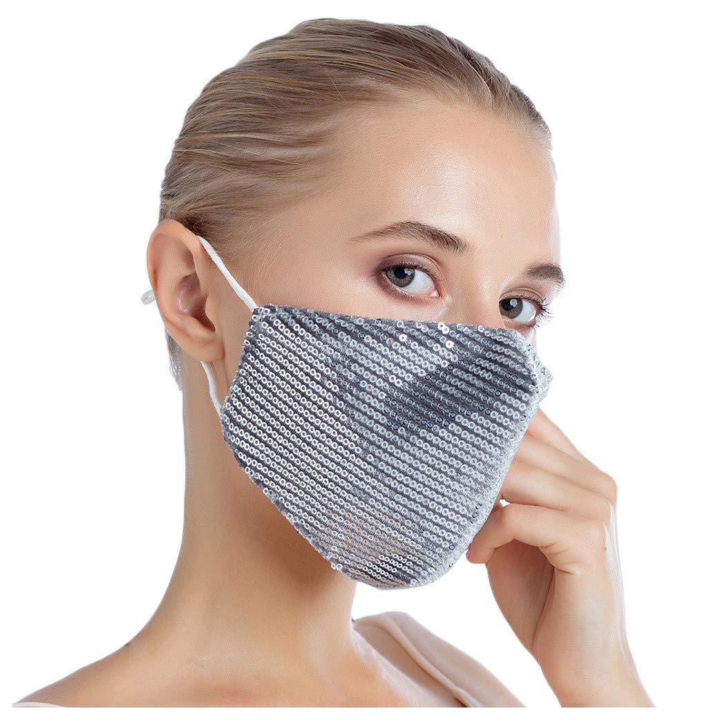 Sparkle Glitter Sequins Half Face Mask Windproof Anti Reusable Comfortable Breathable Balaclava Mouth Mask For Women Men Personalized for Cycling Camping Travel (Silver1,1PC)