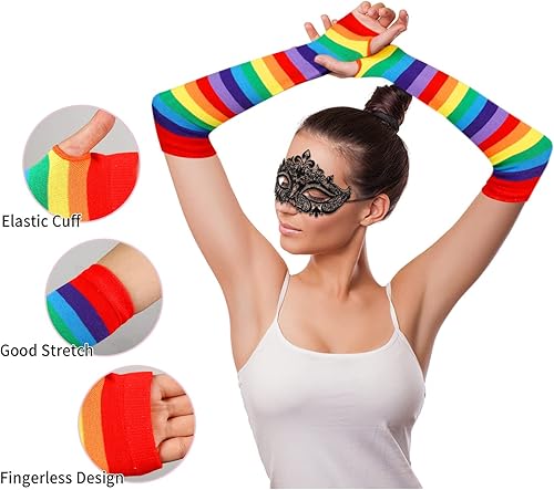 Miniatura 4 de Benefeet Sox Womens Girls Rainbow Stripe Knee High Socks Fingerless Gloves Set Thigh High Socks Sleeves Halloween Costume